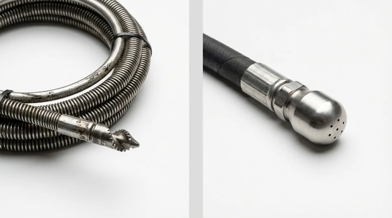 Drain snake cable and hydro jetting nozzle used for drain cleaning in Rockaway Beach, OR