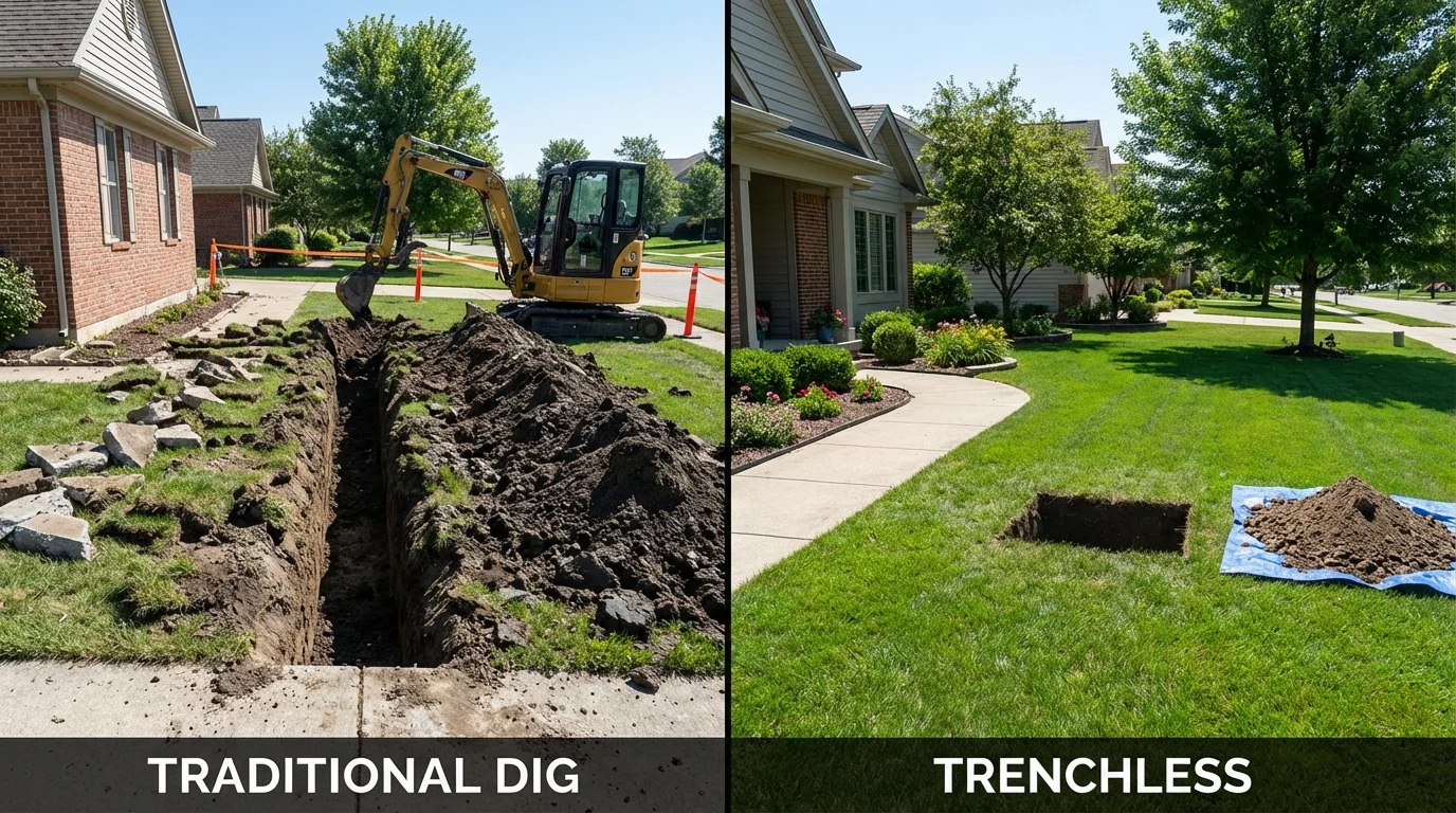 Trenchless sewer repair with minimal yard damage versus traditional excavation in Rockaway Beach, OR